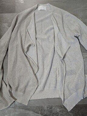 Zadig & Voltaire Open Front Lightweight Long Sleeve Knit Cardigan. Gray, Silver